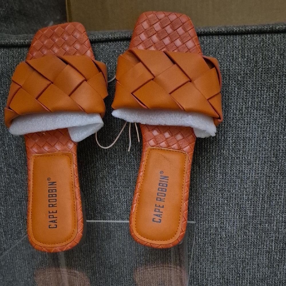 Cape Robbin Women's Orange Woven Slide Sandals